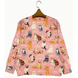 NEW Vintage Looking Pink Frolicking Cat Love Design Print Sweater Sizes M, L, XL